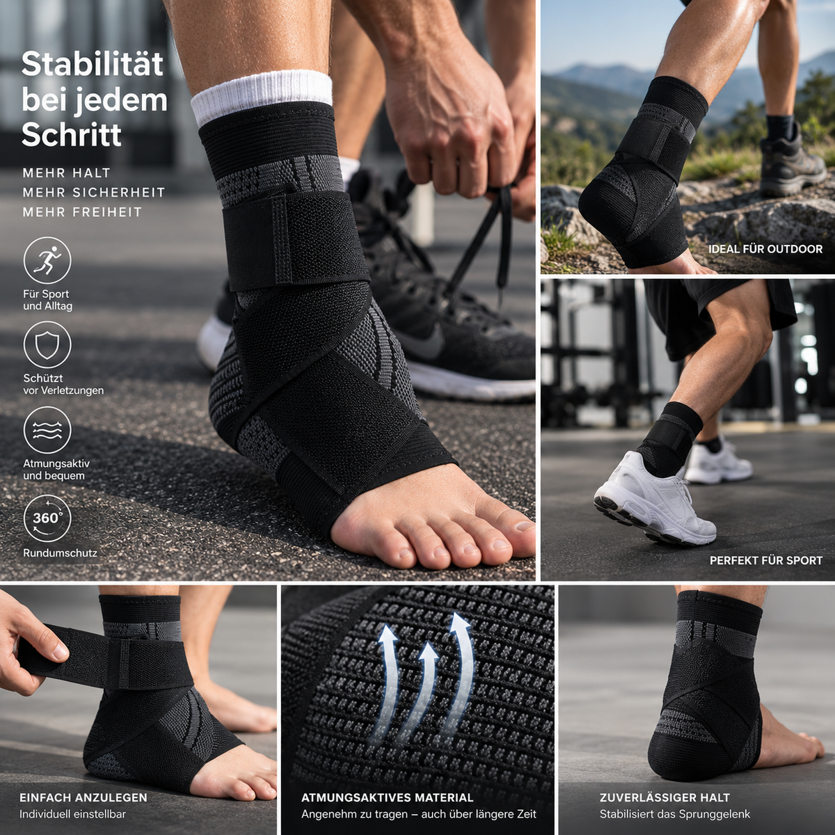 Knöchelbandage mit verstellbaren Stützbändern