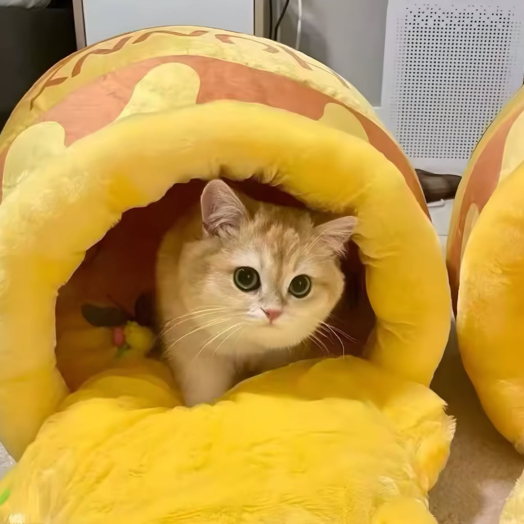 Kuscheliges Katzenbett im Honigtopf-Design