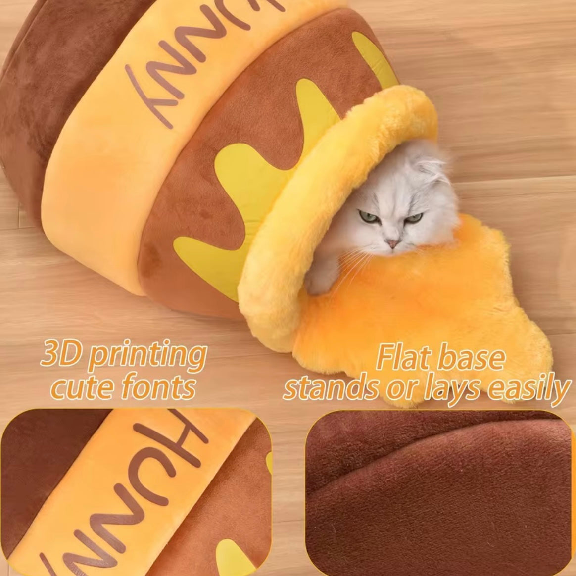 Kuscheliges Katzenbett im Honigtopf-Design